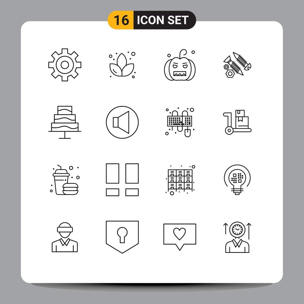 Móvel interface esboço conjunto do 16 pictogramas do alto falante foto parafusos Comida trabalhos editável vetor Projeto elementos