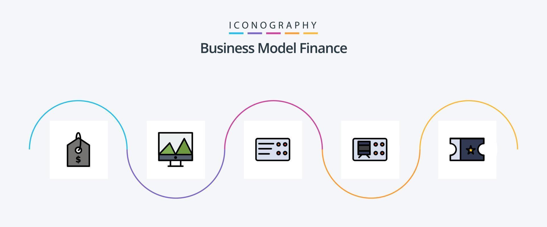 finança linha preenchidas plano 5 ícone pacote Incluindo . Ferrovia. bilhete vetor