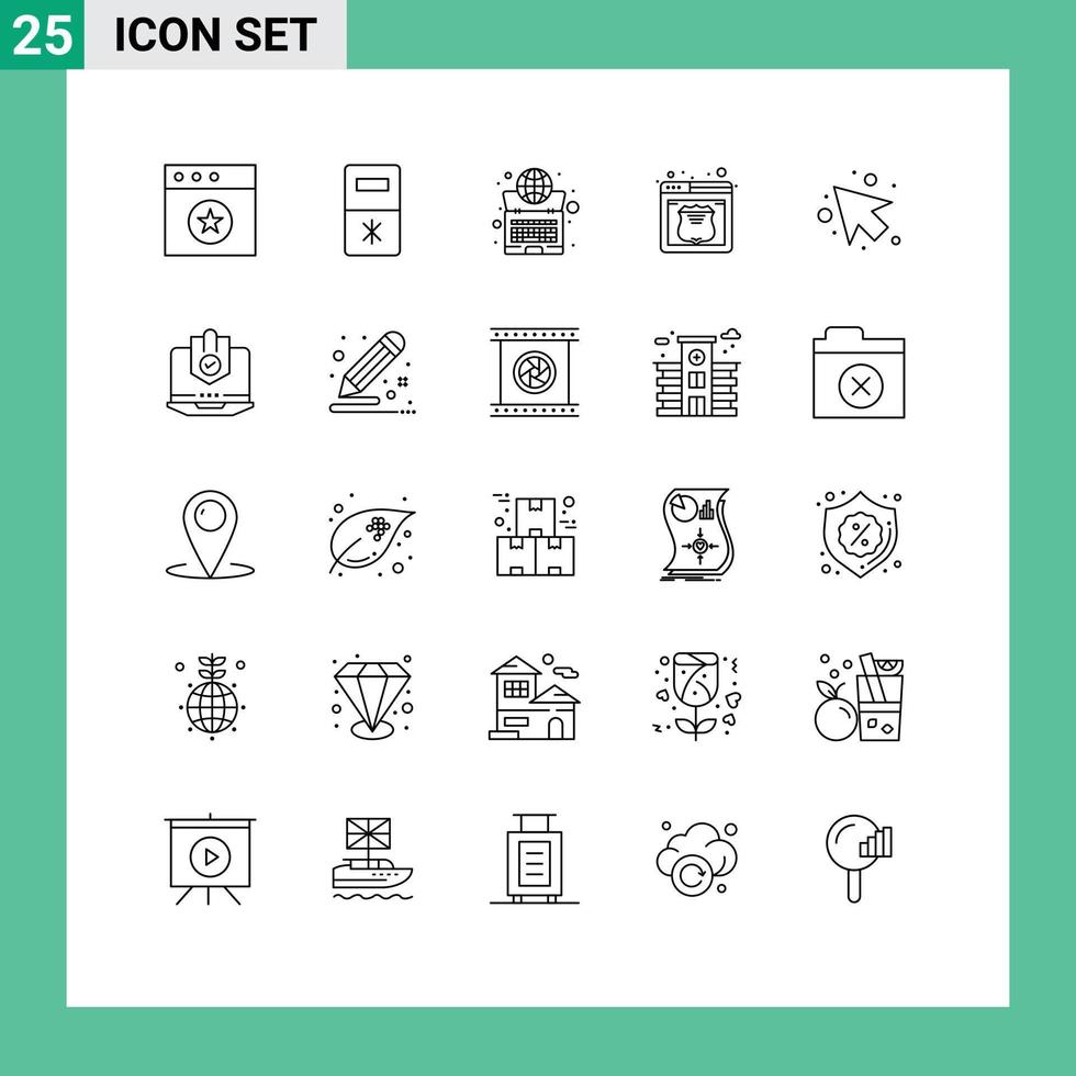 grupo do 25 moderno linhas conjunto para esquerda seta Internet rede segurança editável vetor Projeto elementos