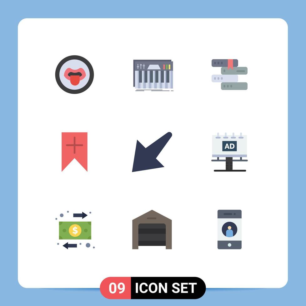 Móvel interface plano cor conjunto do 9 pictogramas do seta interface som mais estude editável vetor Projeto elementos