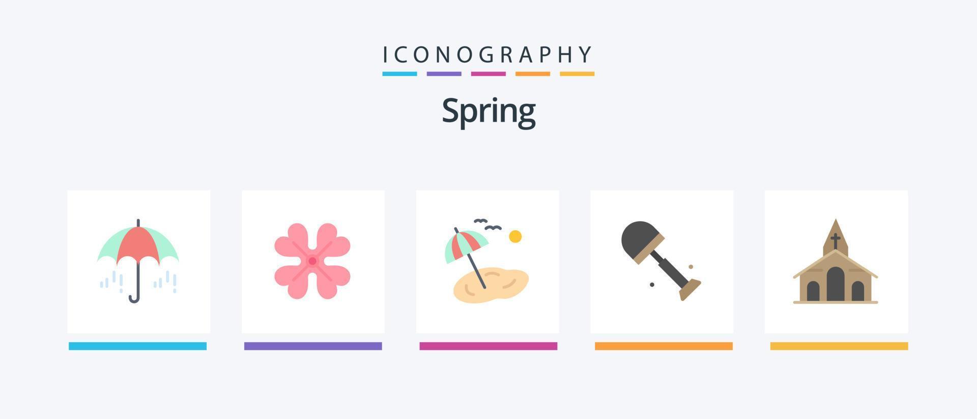 Primavera plano 5 ícone pacote Incluindo Natal. Primavera. de praia. pás. grande. criativo ícones Projeto vetor