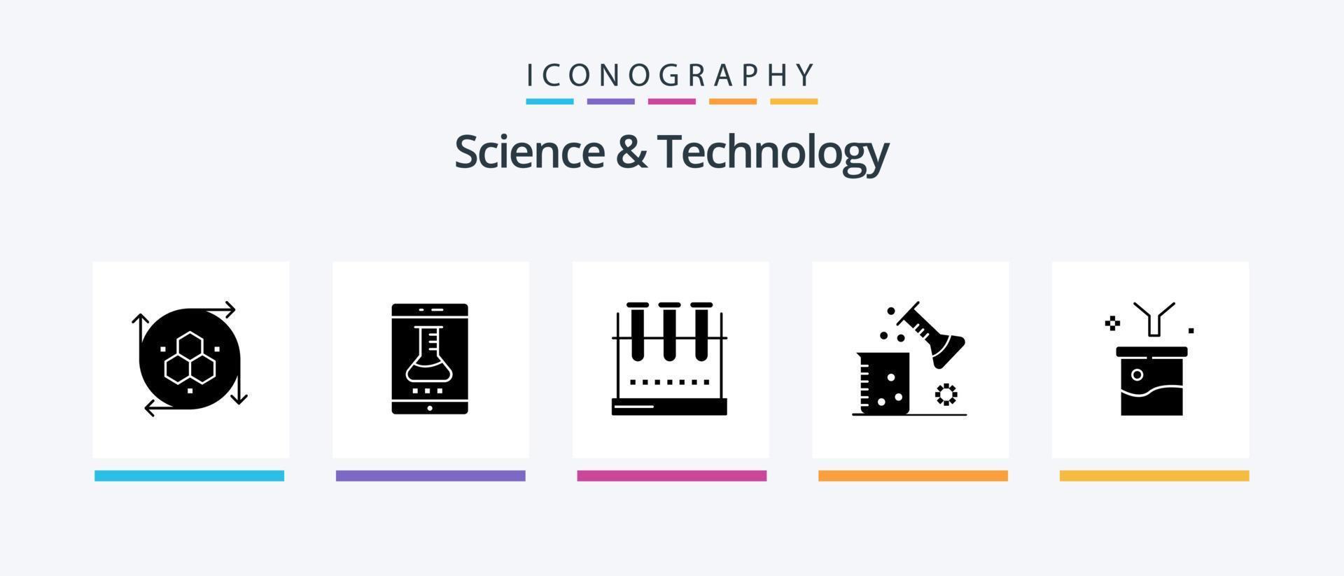 Ciência e tecnologia glifo 5 ícone pacote Incluindo Ciência do matéria. química. Smartphone aplicativo. químico Ciência. laboratório vidraria. criativo ícones Projeto vetor