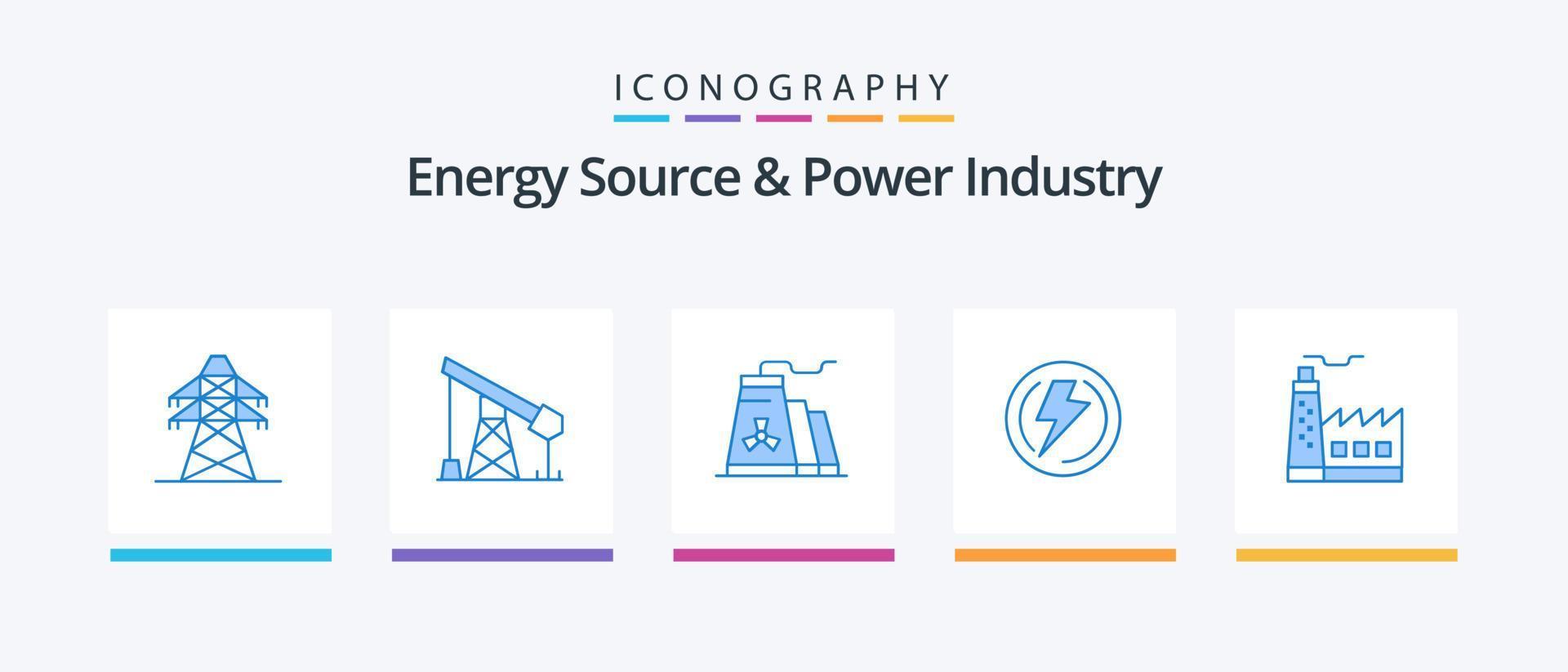 energia fonte e poder indústria azul 5 ícone pacote Incluindo prédio. indústria. prédio. tensão. parafuso. criativo ícones Projeto vetor