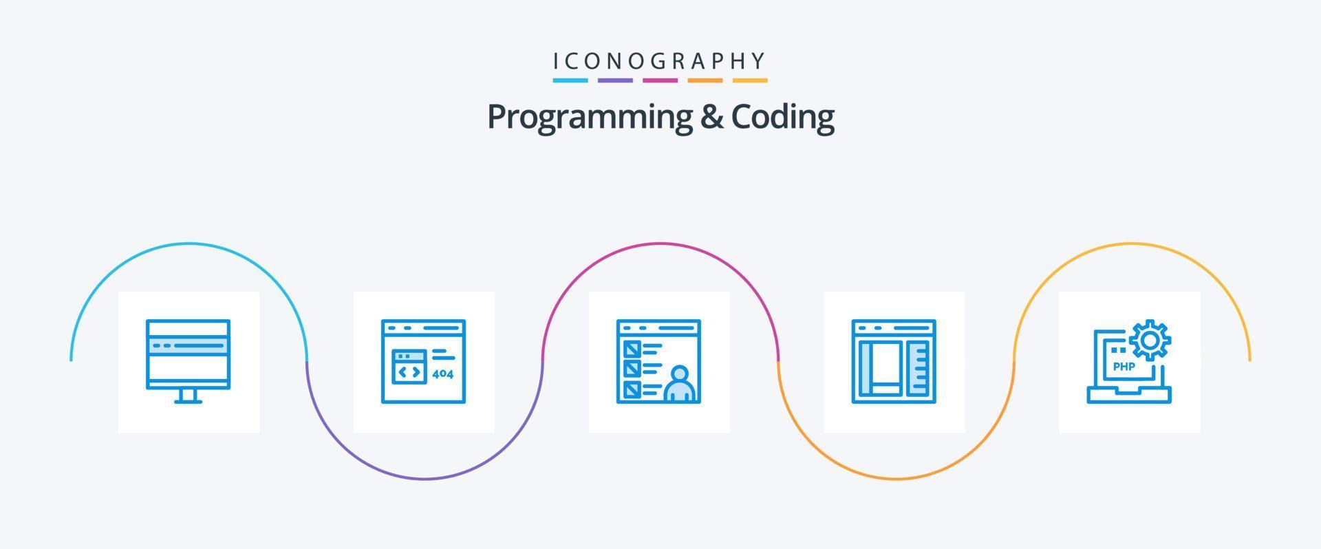 programação e codificação azul 5 ícone pacote Incluindo desenvolver. código. desenvolver. página. desenvolve vetor