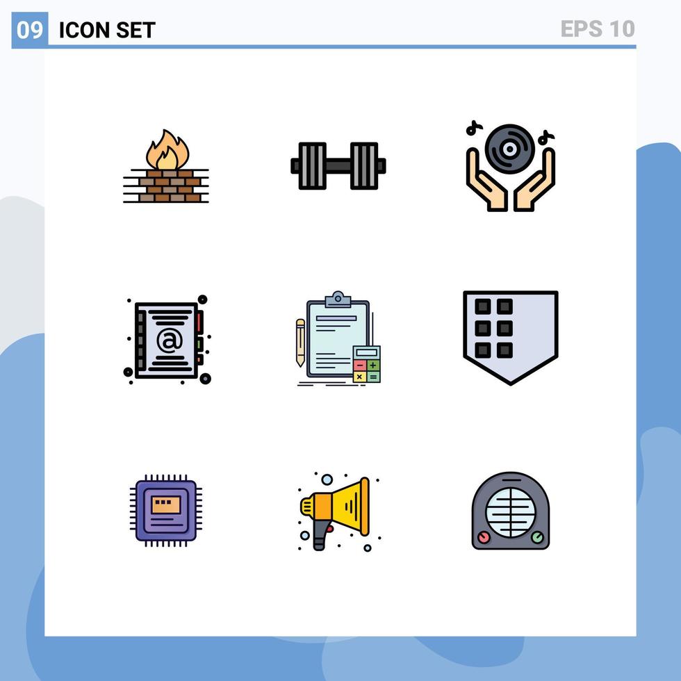 9 temático vetor linha preenchida plano cores e editável símbolos do contabilidade livro peso endereço música editável vetor Projeto elementos