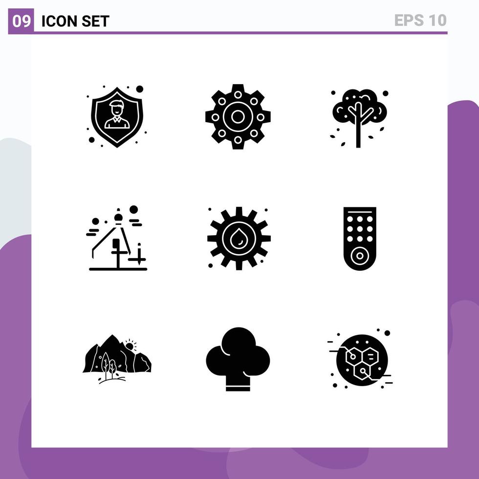 universal ícone símbolos grupo do 9 moderno sólido glifos do ao controle indústria plantar engrenagem gráfico editável vetor Projeto elementos