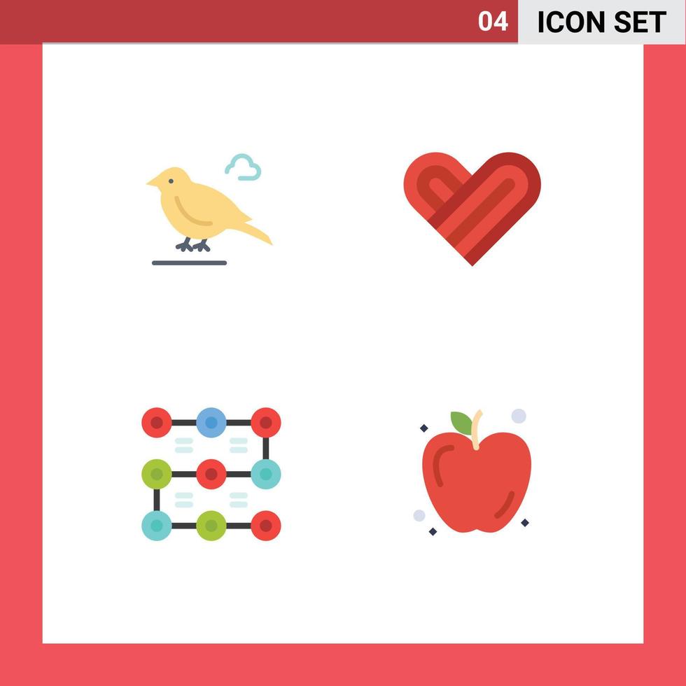 Móvel interface plano ícone conjunto do 4 pictogramas do pássaro proteção pardal namorados maçã editável vetor Projeto elementos