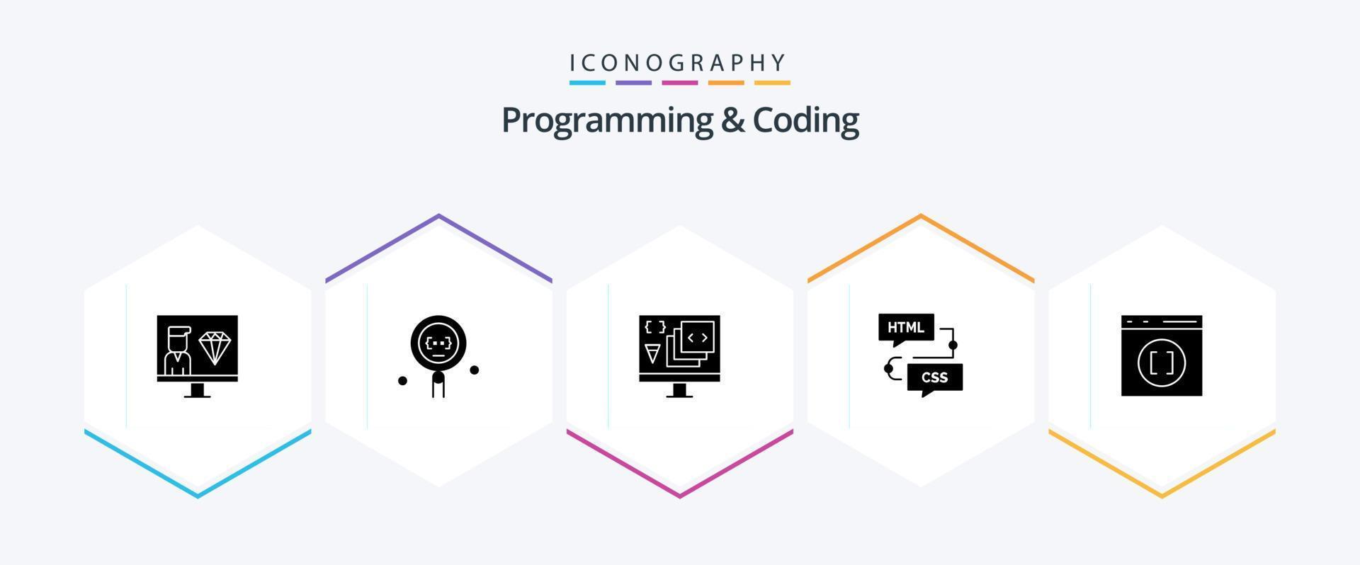 programação e codificação 25 glifo ícone pacote Incluindo desenvolvimento. codificação. programação. programação. desenvolve vetor