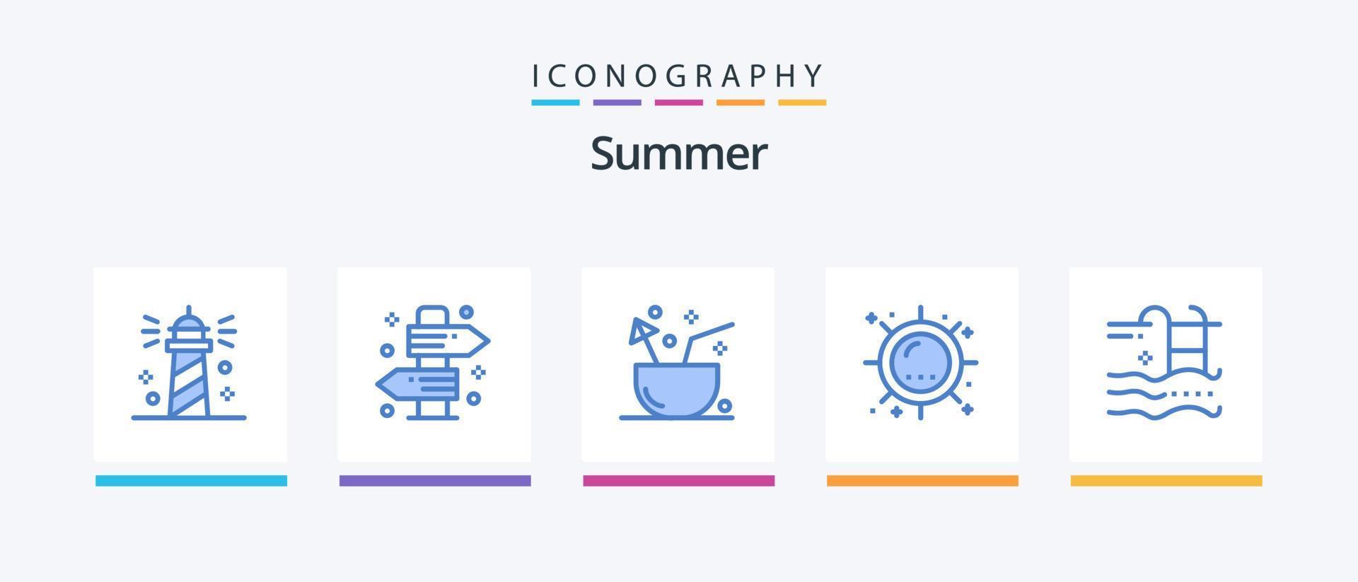 verão azul 5 ícone pacote Incluindo Sol. aquecer. verão. tropical. fruta. criativo ícones Projeto vetor