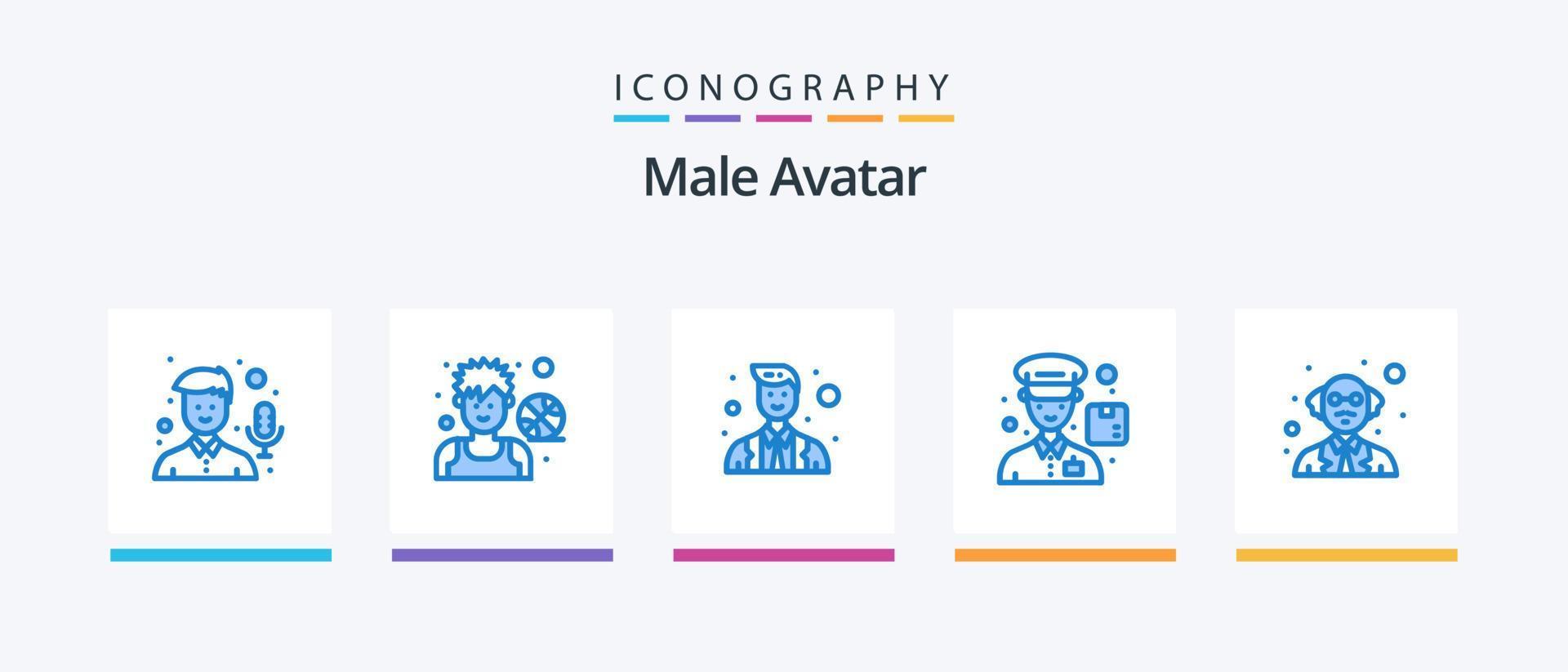 masculino avatar azul 5 ícone pacote Incluindo professor. cara. jogador. Entrega. polícia. criativo ícones Projeto vetor