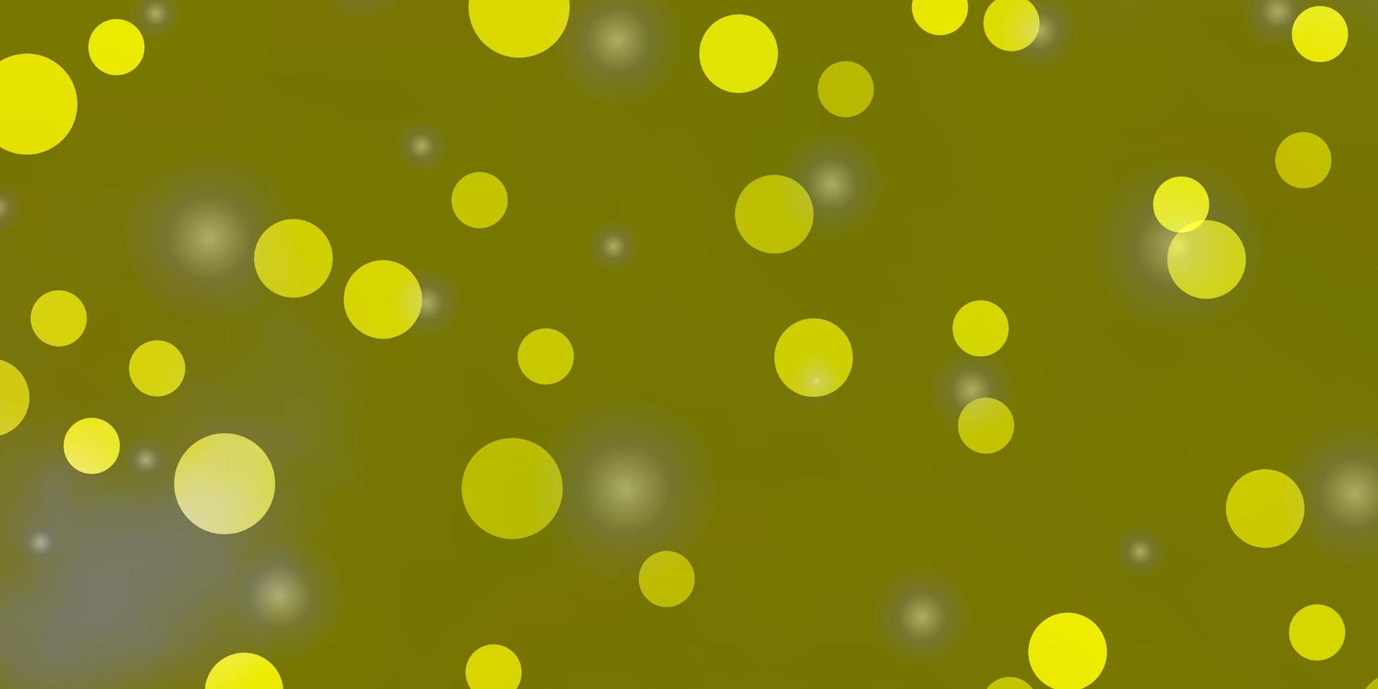 textura de vetor amarelo claro com círculos, estrelas.