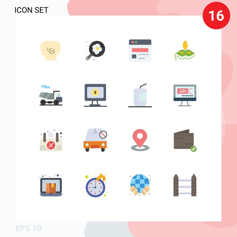 Móvel interface plano cor conjunto do 16 pictogramas do quad Carnaval ovo veneziano mascarar editável pacote do criativo vetor Projeto elementos