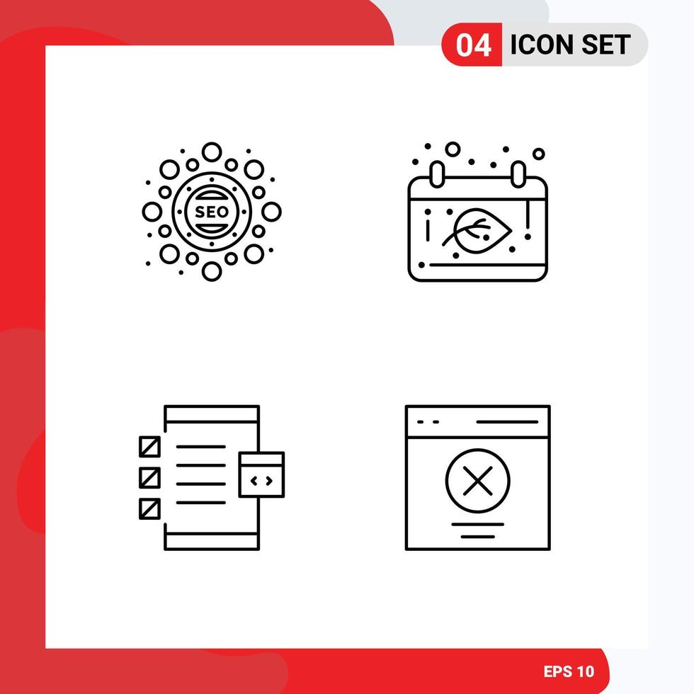 conjunto do 4 comercial linha preenchida plano cores pacote para marketing codificação seo pacote encontro desenvolvimento editável vetor Projeto elementos