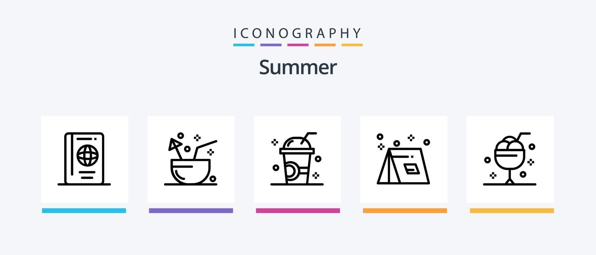 verão linha 5 ícone pacote Incluindo verão. sobremesa. Sol. verão. ar livre. criativo ícones Projeto vetor