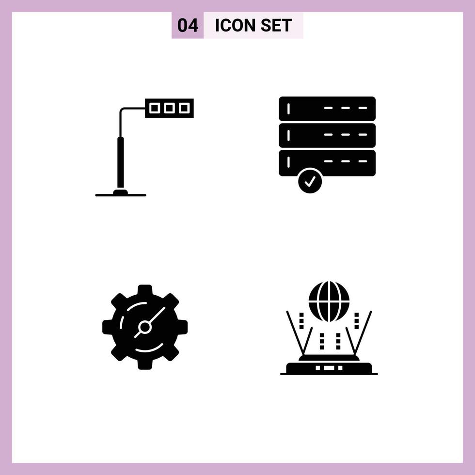 moderno conjunto do 4 sólido glifos e símbolos tal Como construção cronômetro estrada dispositivos globo editável vetor Projeto elementos