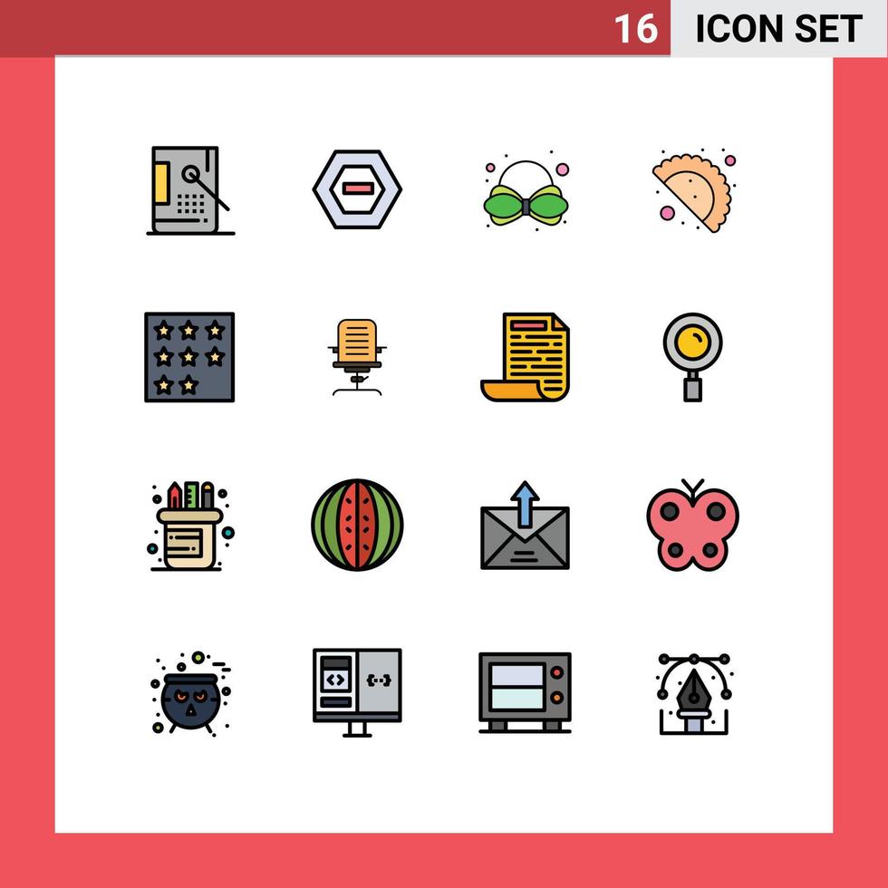 16 universal plano cor preenchidas linha sinais símbolos do escritório realização dados celebração dia Comida editável criativo vetor Projeto elementos