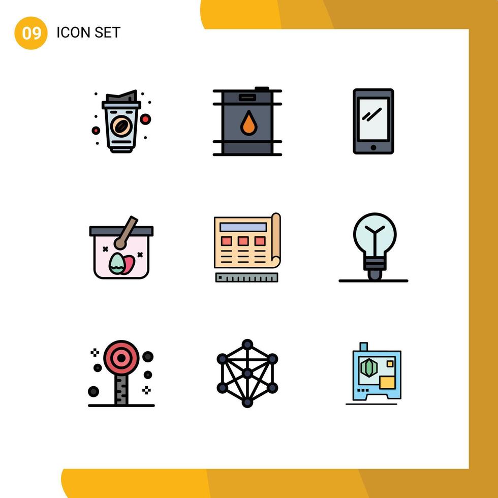9 do utilizador interface linha preenchida plano cor pacote do moderno sinais e símbolos do azul Páscoa inteligente telefone ovo cesta editável vetor Projeto elementos