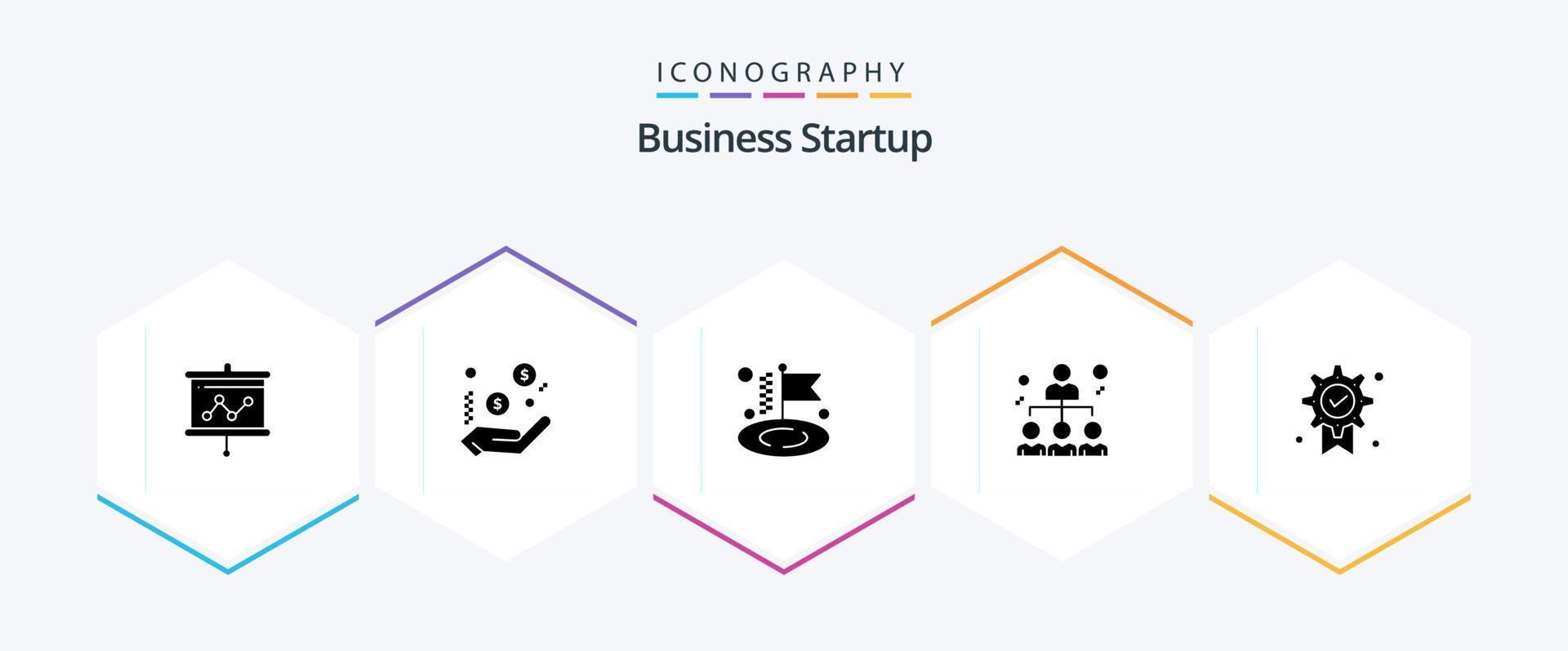 o negócio comece 25 glifo ícone pacote Incluindo pessoas . o negócio . mão . bandeira vetor