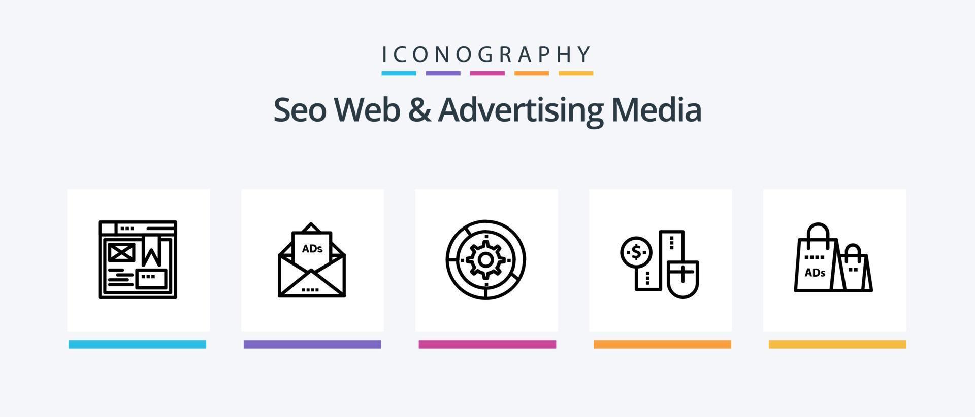 seo rede e publicidade meios de comunicação linha 5 ícone pacote Incluindo metro. medidor. localização. troféu. estrela. criativo ícones Projeto vetor