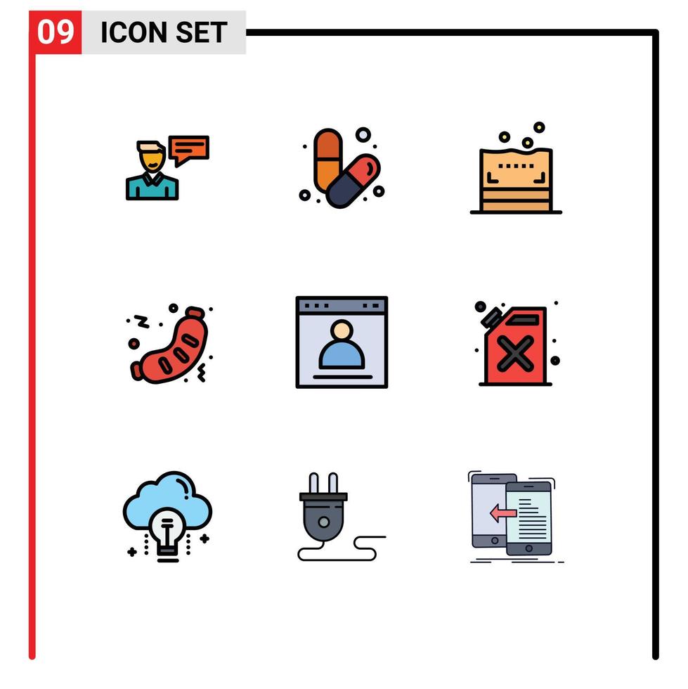 estoque vetor ícone pacote do 9 linha sinais e símbolos para linguiça Comida músculo velozes banheiro editável vetor Projeto elementos