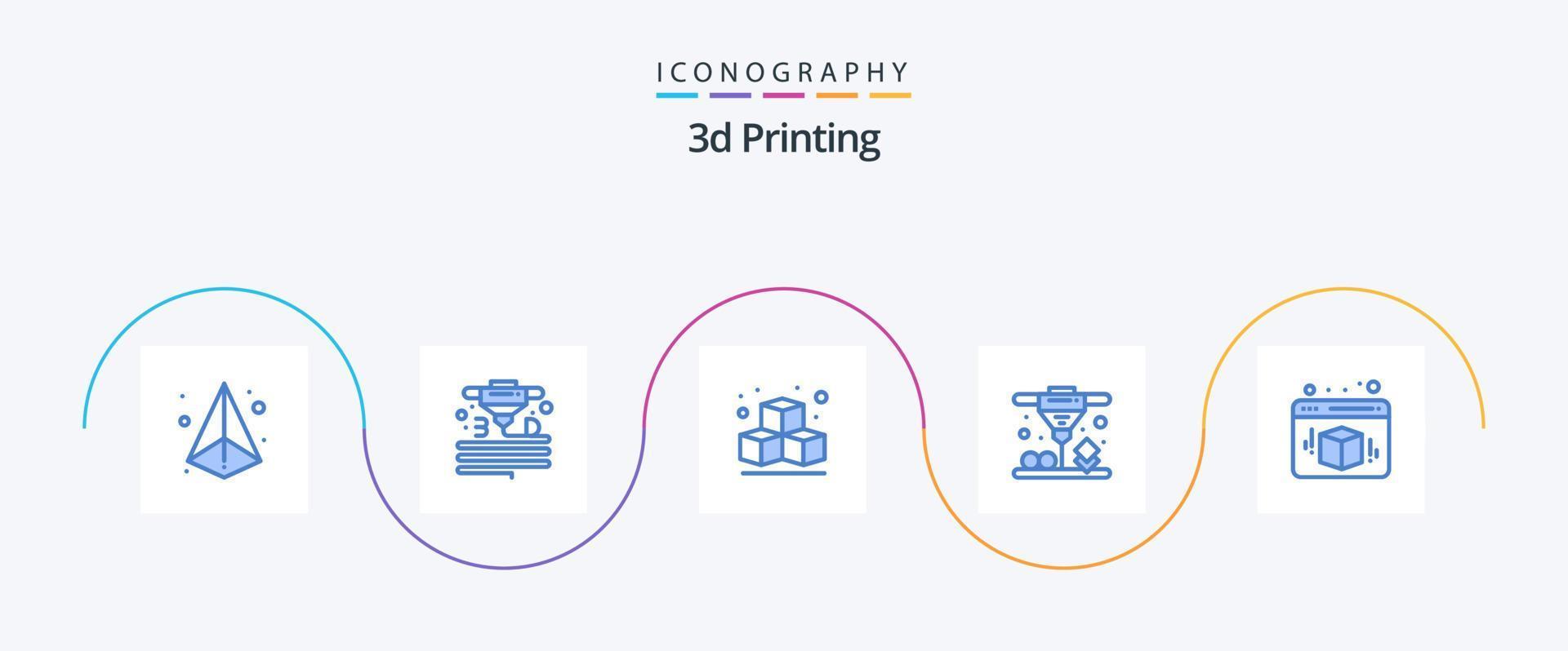 3d impressão azul 5 ícone pacote Incluindo caixa. laser sinterização. plástico. direto. cubo vetor