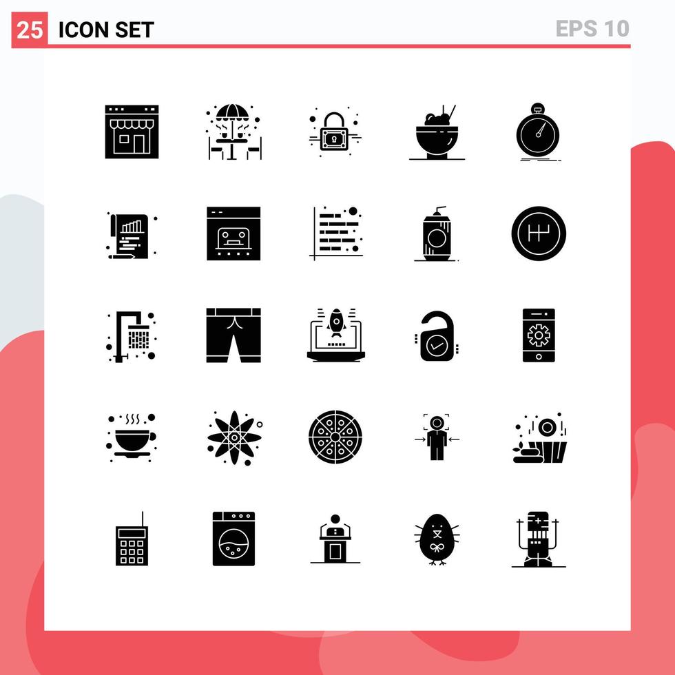 Móvel interface sólido glifo conjunto do 25 pictogramas do velozes arroz mesa Comida seguro editável vetor Projeto elementos