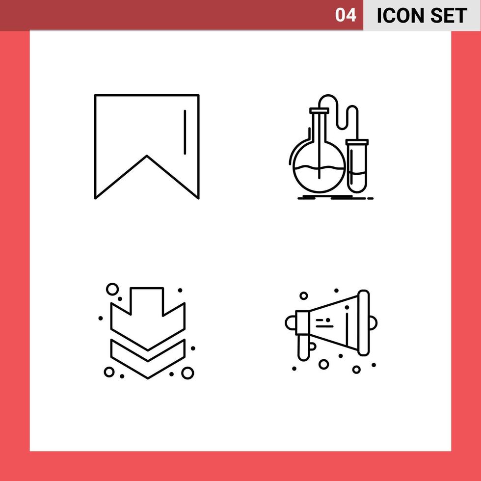 4 criativo ícones moderno sinais e símbolos do bandeira cheio química teste megafone editável vetor Projeto elementos
