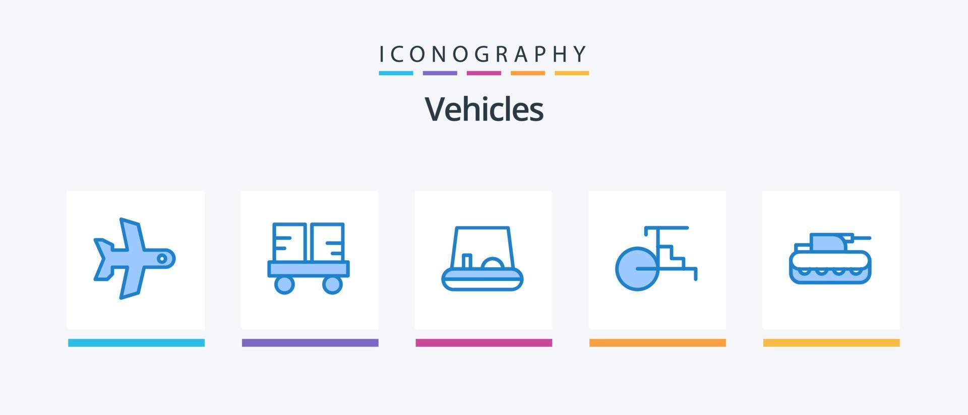 veículos azul 5 ícone pacote Incluindo panzer. canhão. lift caminhão. veículos. riquixá. criativo ícones Projeto vetor