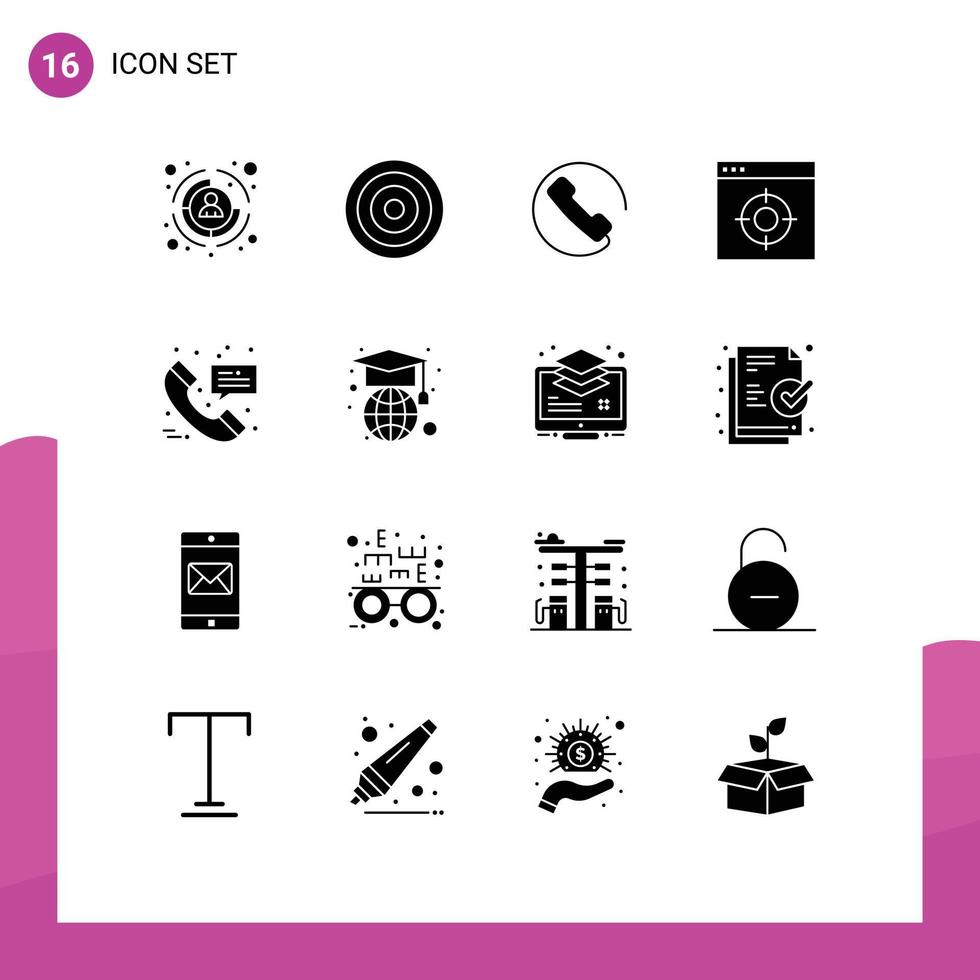 16 sólido glifo conceito para sites Móvel e apps médico ligar responda alvo médico editável vetor Projeto elementos