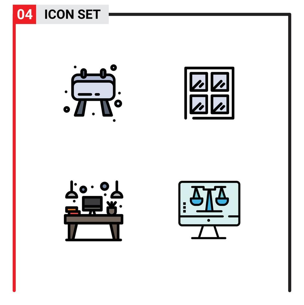 Móvel interface linha preenchida plano cor conjunto do 4 pictogramas do borda dispositivo janela escrivaninha digital lei conectados editável vetor Projeto elementos
