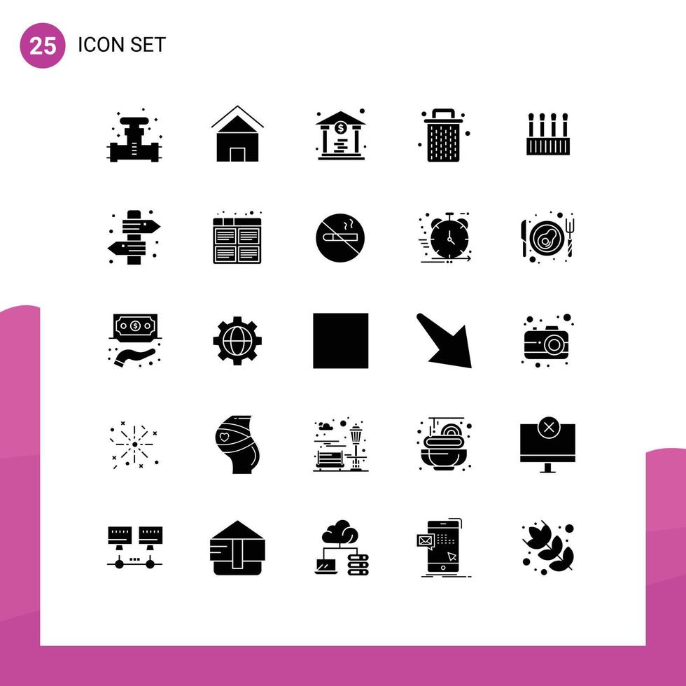 Móvel interface sólido glifo conjunto do 25 pictogramas do beleza excluir casa fui dinheiro editável vetor Projeto elementos