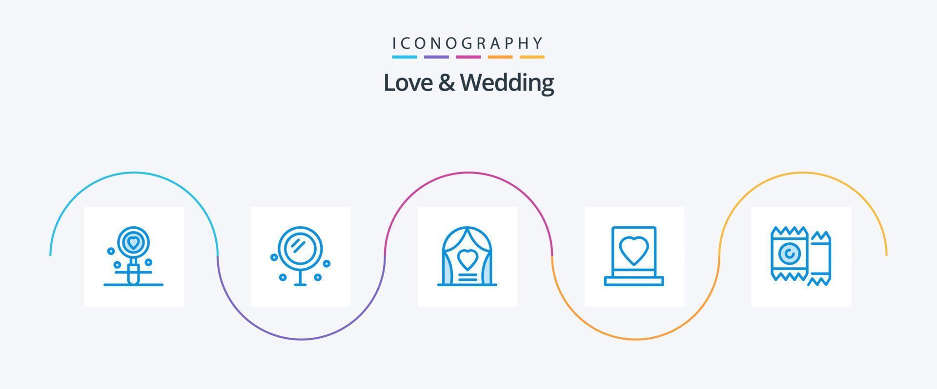 amor e Casamento azul 5 ícone pacote Incluindo amar. noivo. casamento. amor vetor