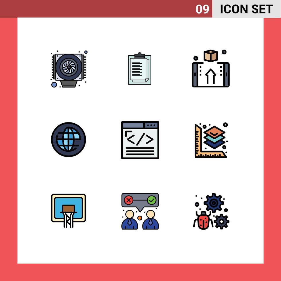 universal ícone símbolos grupo do 9 moderno linha preenchida plano cores do codificação Internet finança globo terra editável vetor Projeto elementos