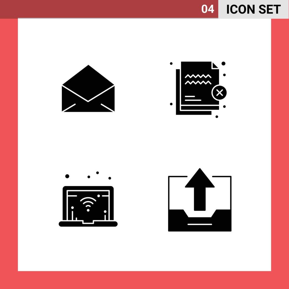 4 do utilizador interface sólido glifo pacote do moderno sinais e símbolos do o email rede aberto proteção gabinete editável vetor Projeto elementos
