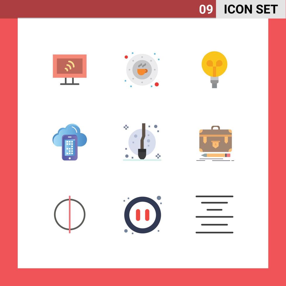 do utilizador interface pacote do 9 básico plano cores do lua vassoura lâmpada célula Informática editável vetor Projeto elementos