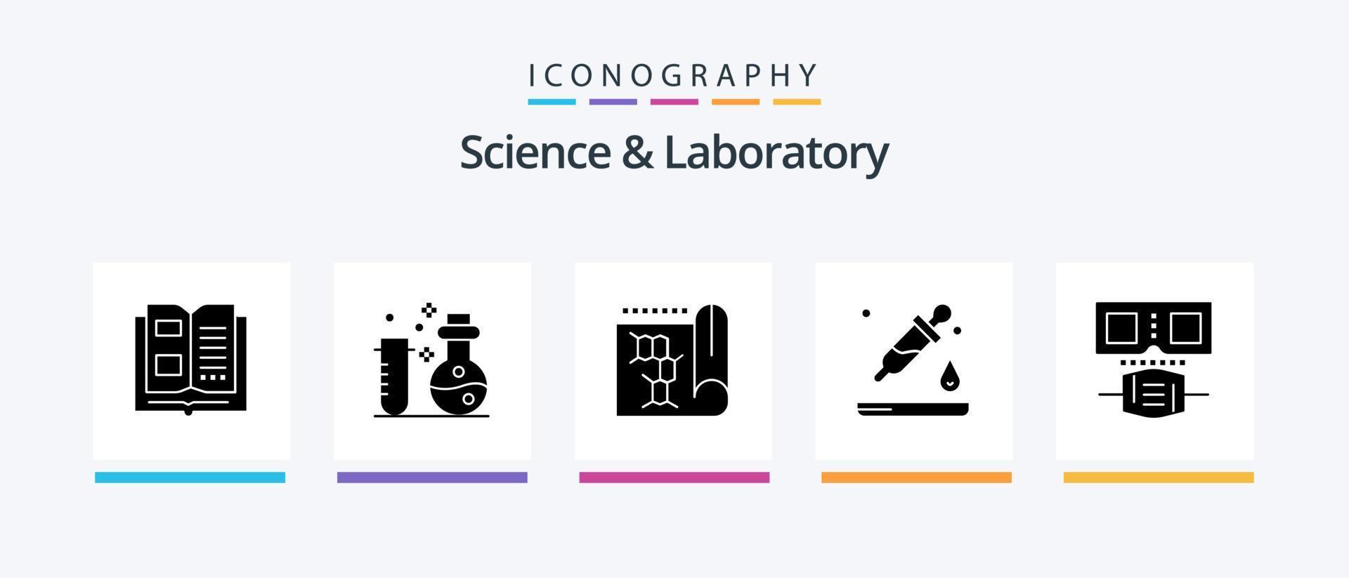 Ciência glifo 5 ícone pacote Incluindo mascarar. Ciência. biologia. pipeta. derrubar. criativo ícones Projeto vetor