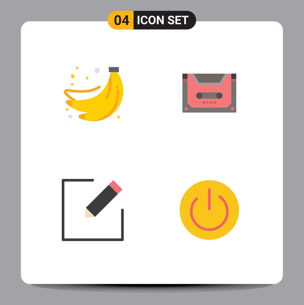 do utilizador interface pacote do 4 básico plano ícones do bananas compor fruta cassete escrever editável vetor Projeto elementos