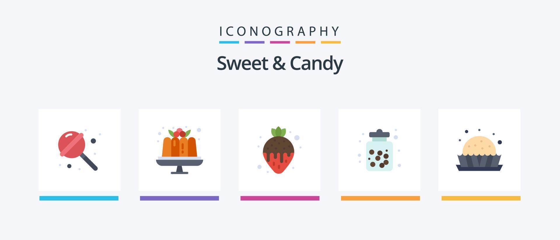 doce e doce plano 5 ícone pacote Incluindo sobremesa. Comida. sobremesa. sobremesa. doce. criativo ícones Projeto vetor