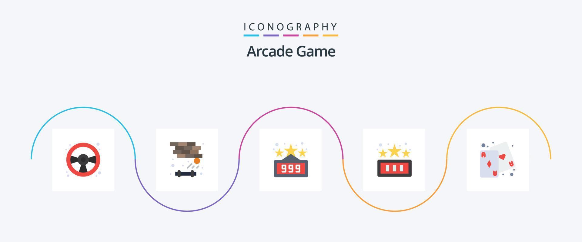 videogames plano 5 ícone pacote Incluindo jogo. cartões. Alto pontuação. jogar. Diversão vetor