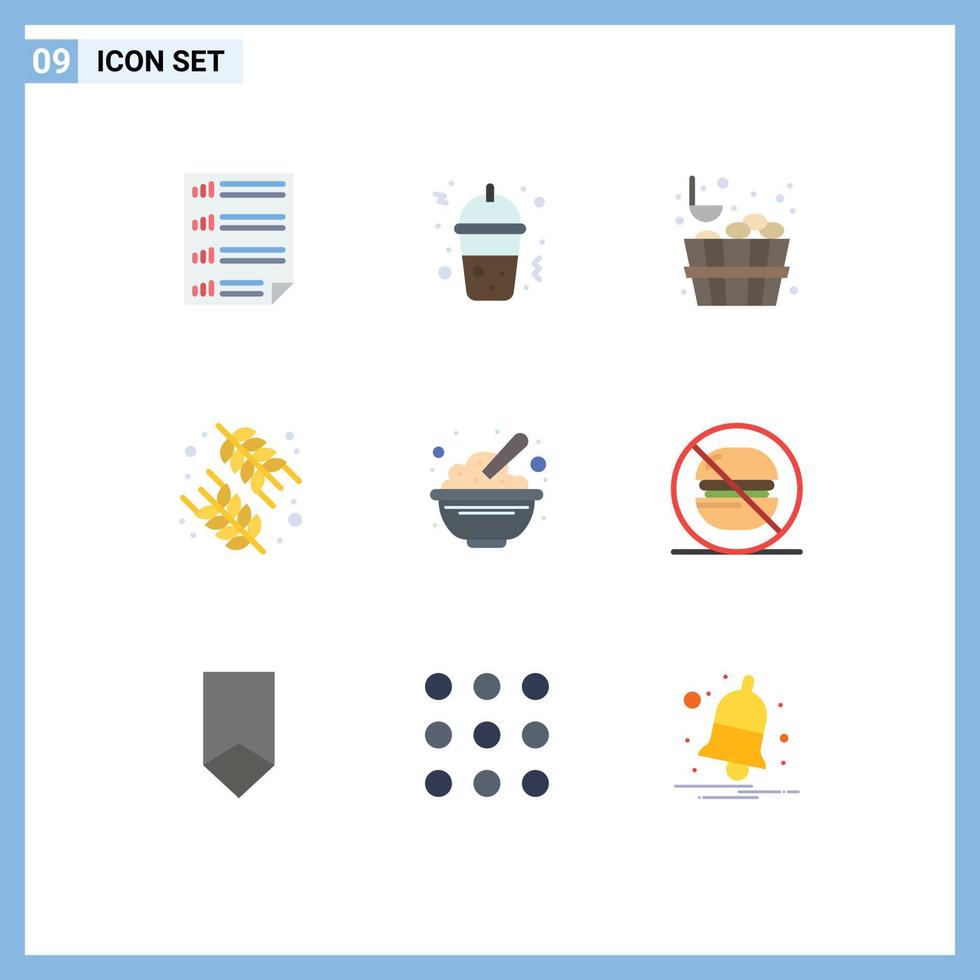 9 plano cor conceito para sites Móvel e apps Comida tigela balde arroz Comida editável vetor Projeto elementos