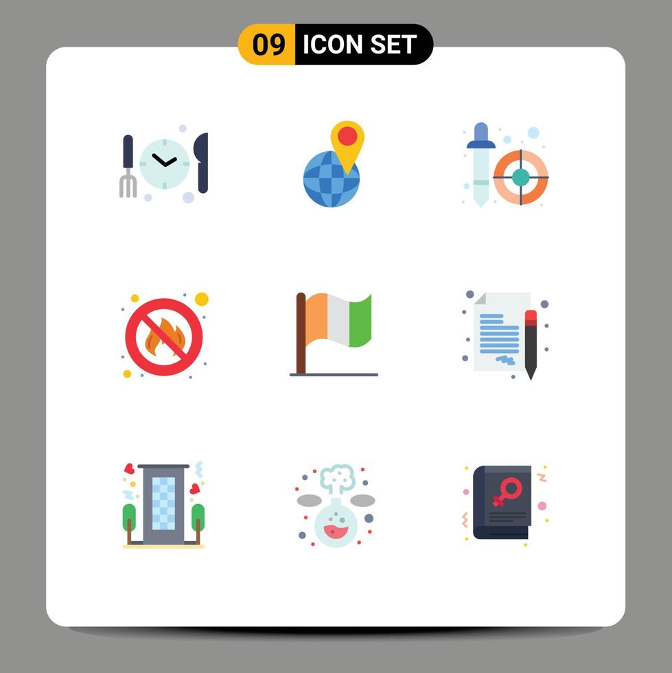 Móvel interface plano cor conjunto do 9 pictogramas do irlandês bandeira conta-gotas Lugar, colocar fogo editável vetor Projeto elementos