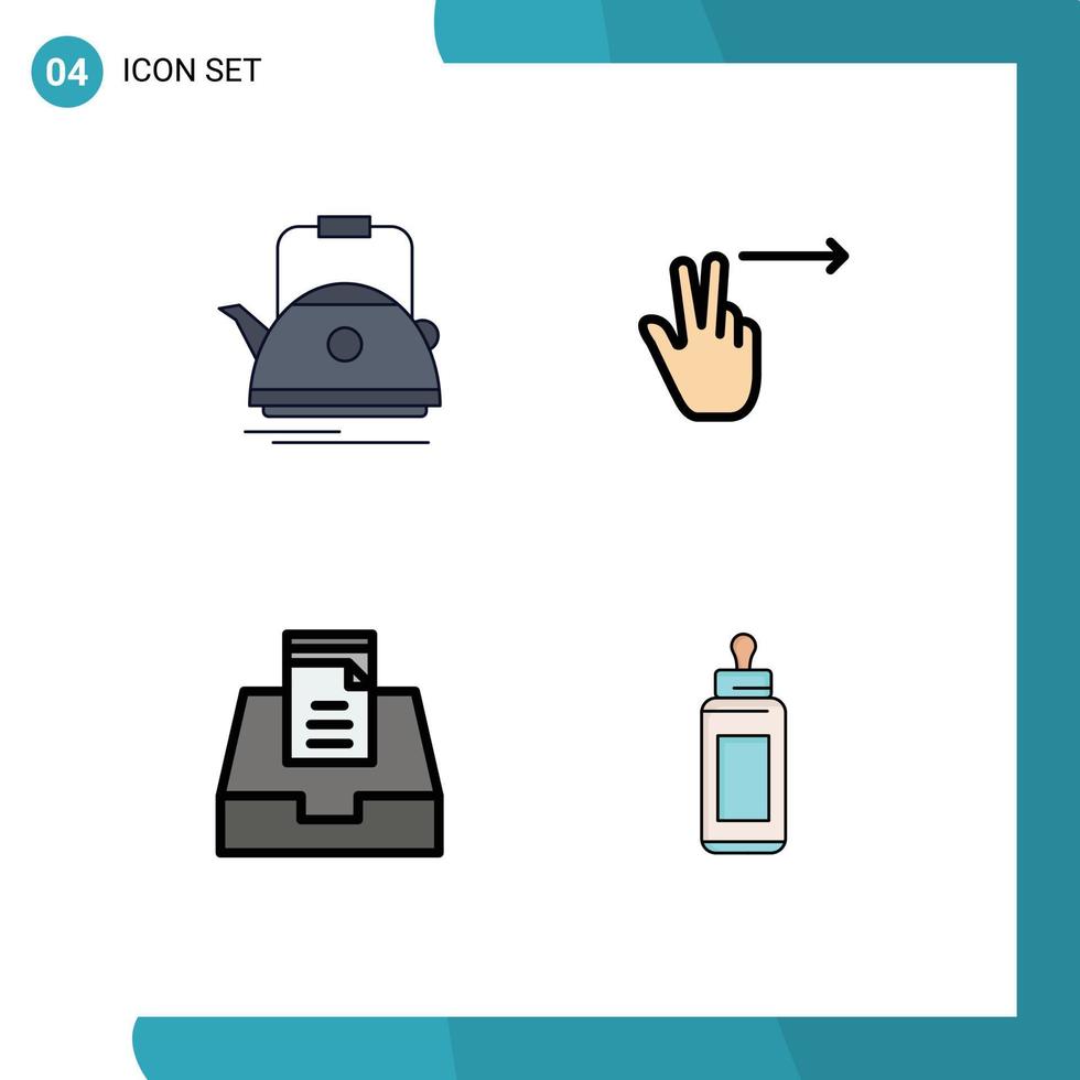 moderno conjunto do 4 linha preenchida plano cores pictograma do chá enviar acampamento gesto alimentador editável vetor Projeto elementos