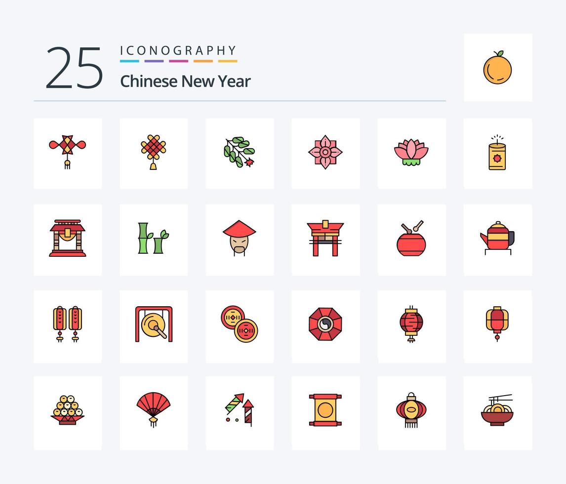 chinês Novo ano 25 linha preenchidas ícone pacote Incluindo ano Novo. novo. ano Novo. chinês. fogo de artifício vetor