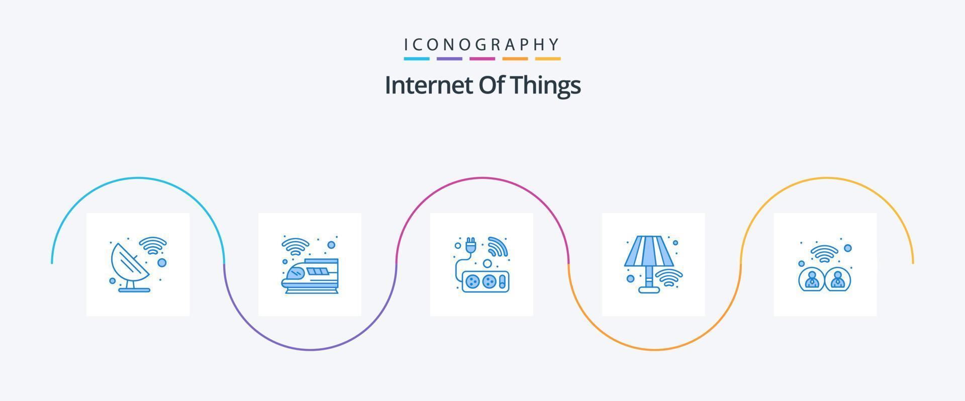 Internet do coisas azul 5 ícone pacote Incluindo dados. lâmpada. transporte. lar. Wi-fi vetor