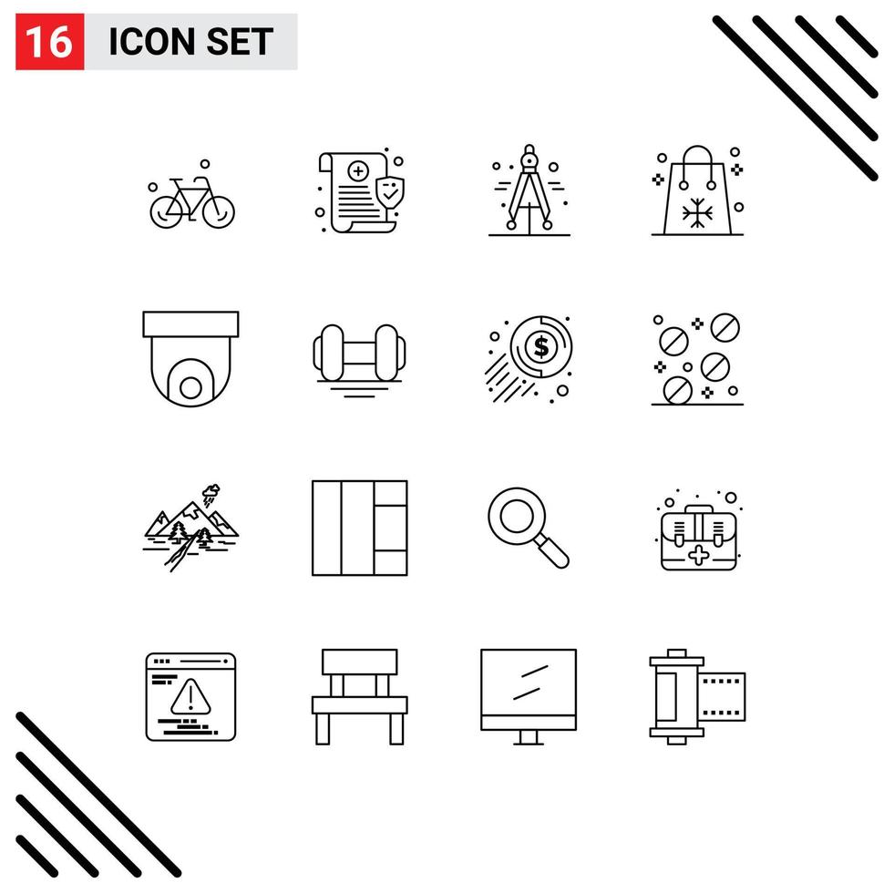 Móvel interface esboço conjunto do 16 pictogramas do cctv compras bússola feriados Páscoa editável vetor Projeto elementos
