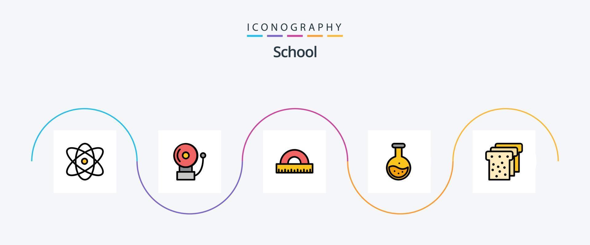 escola linha preenchidas plano 5 ícone pacote Incluindo Comida. Educação. desenho. teste. labe vetor