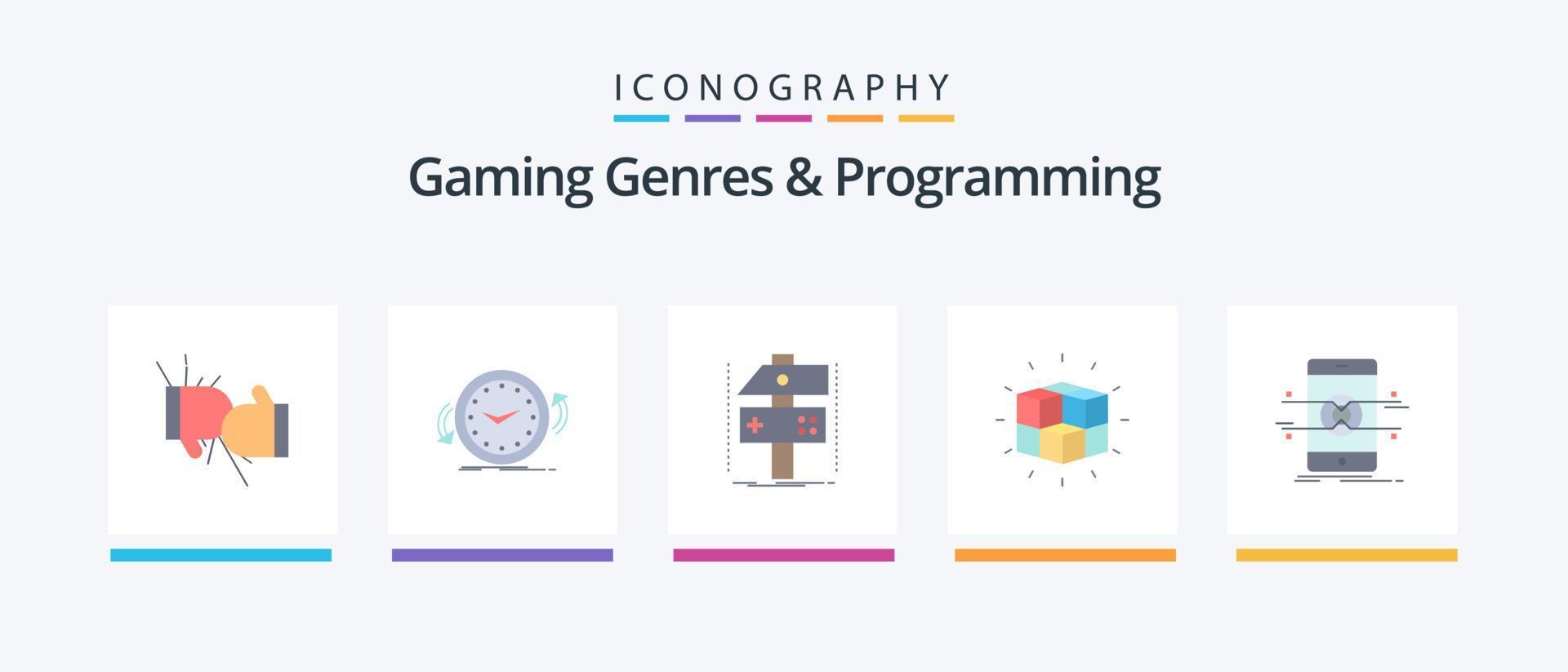 jogos gêneros e programação plano 5 ícone pacote Incluindo quebra-cabeça. caixa. contador. jogo. desenvolver. criativo ícones Projeto vetor