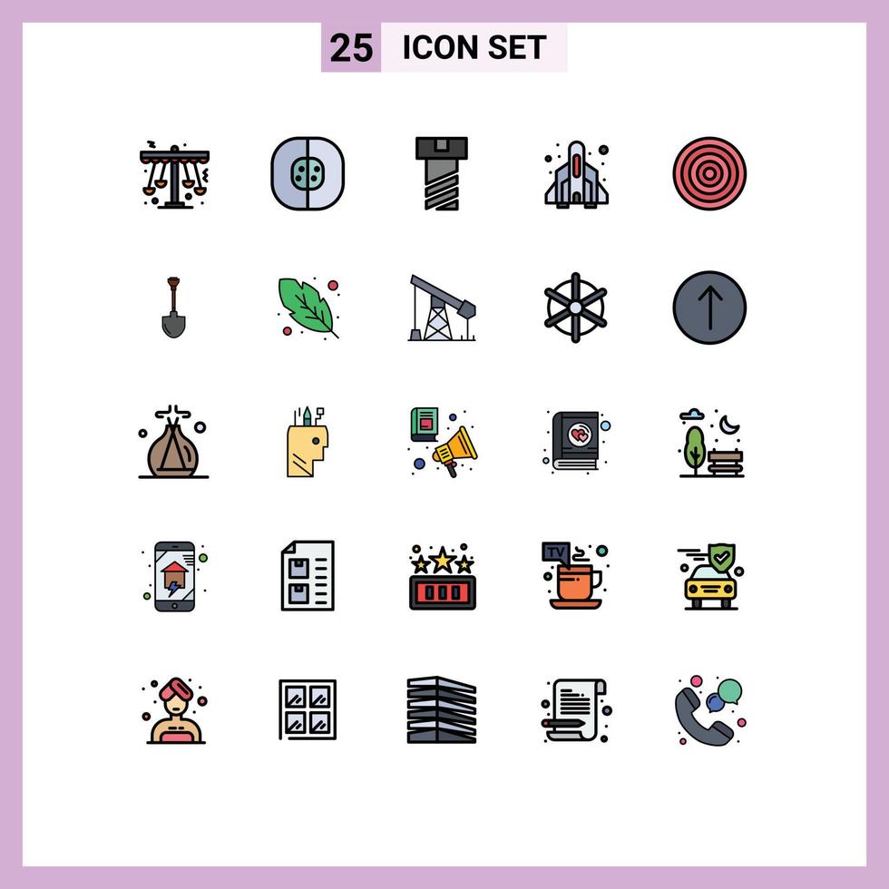 Móvel interface preenchidas linha plano cor conjunto do 25 pictogramas do dardo jogar química jogos foguete editável vetor Projeto elementos