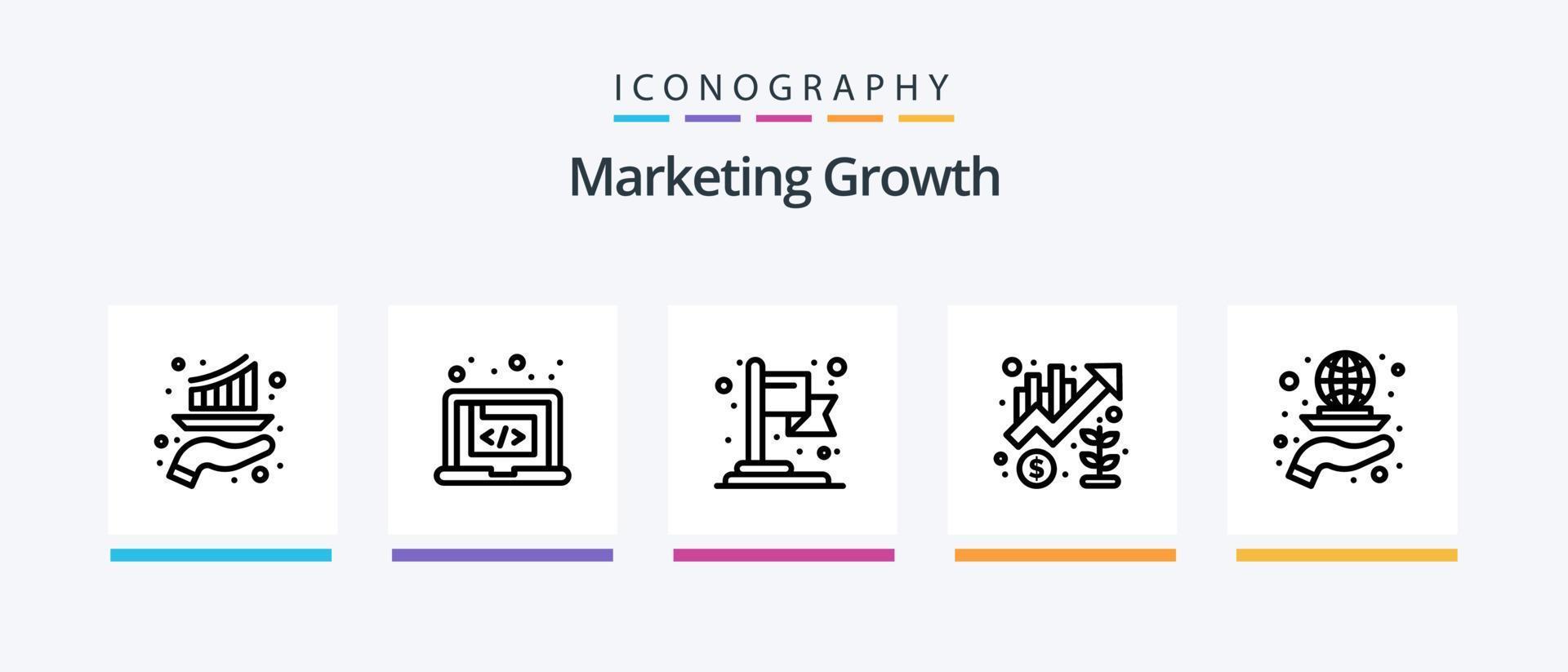 marketing crescimento linha 5 ícone pacote Incluindo crescer. investimento. documento. crescimento. dinheiro. criativo ícones Projeto vetor