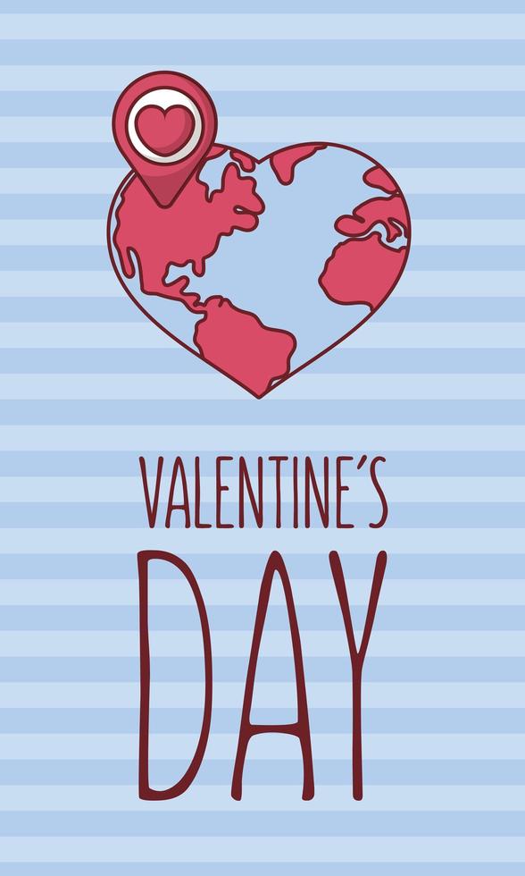 design de cartão de dia dos namorados com o mundo em forma de coração vetor